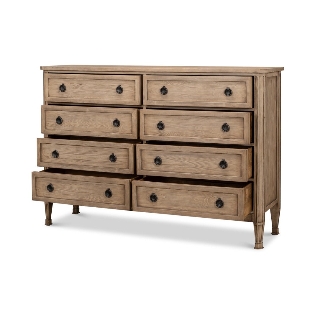 French Light Oak Eight Drawer Dresser