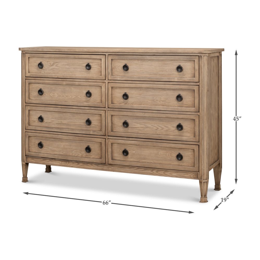 French Light Oak Eight Drawer Dresser