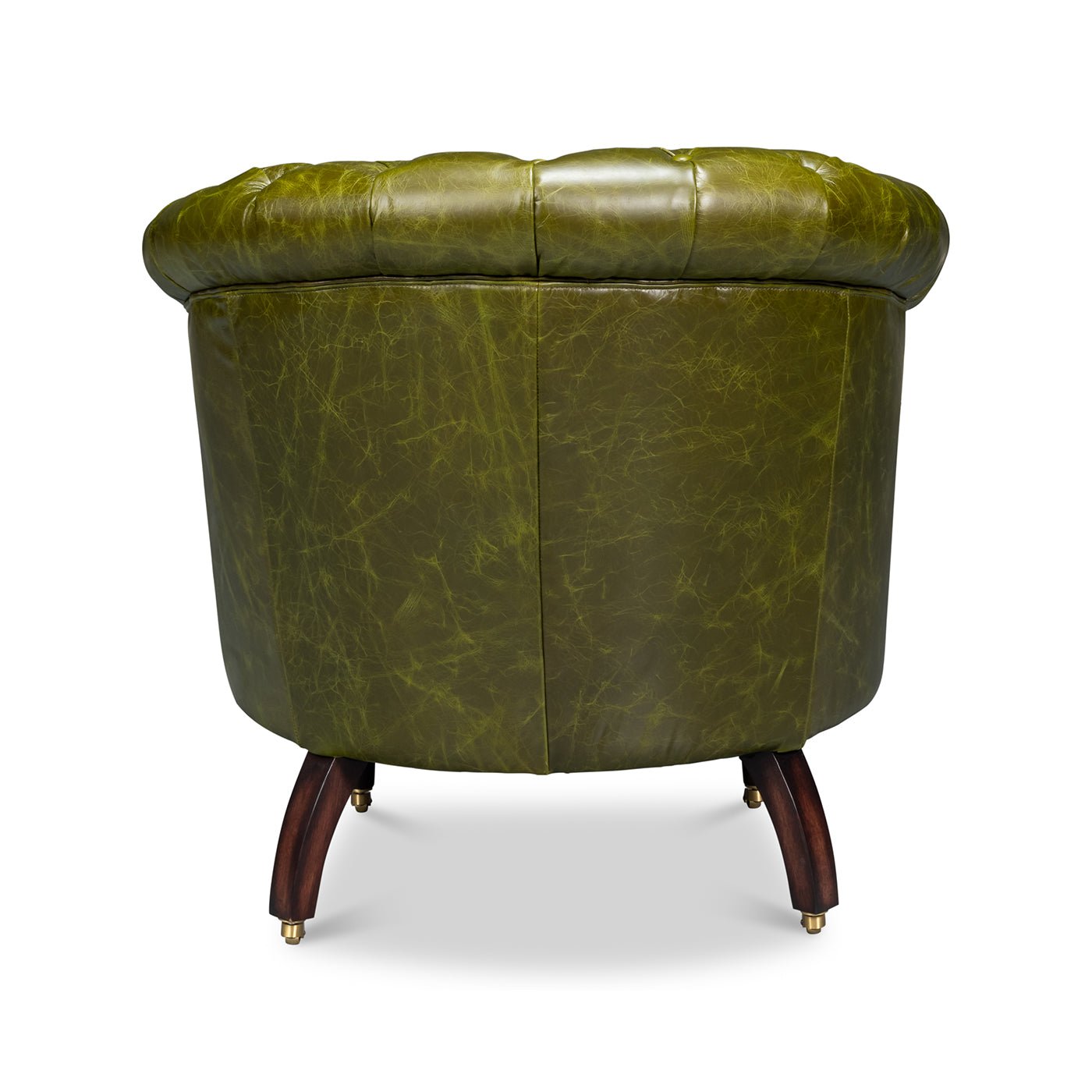 Chaise à dossier tonneau en cuir vert
