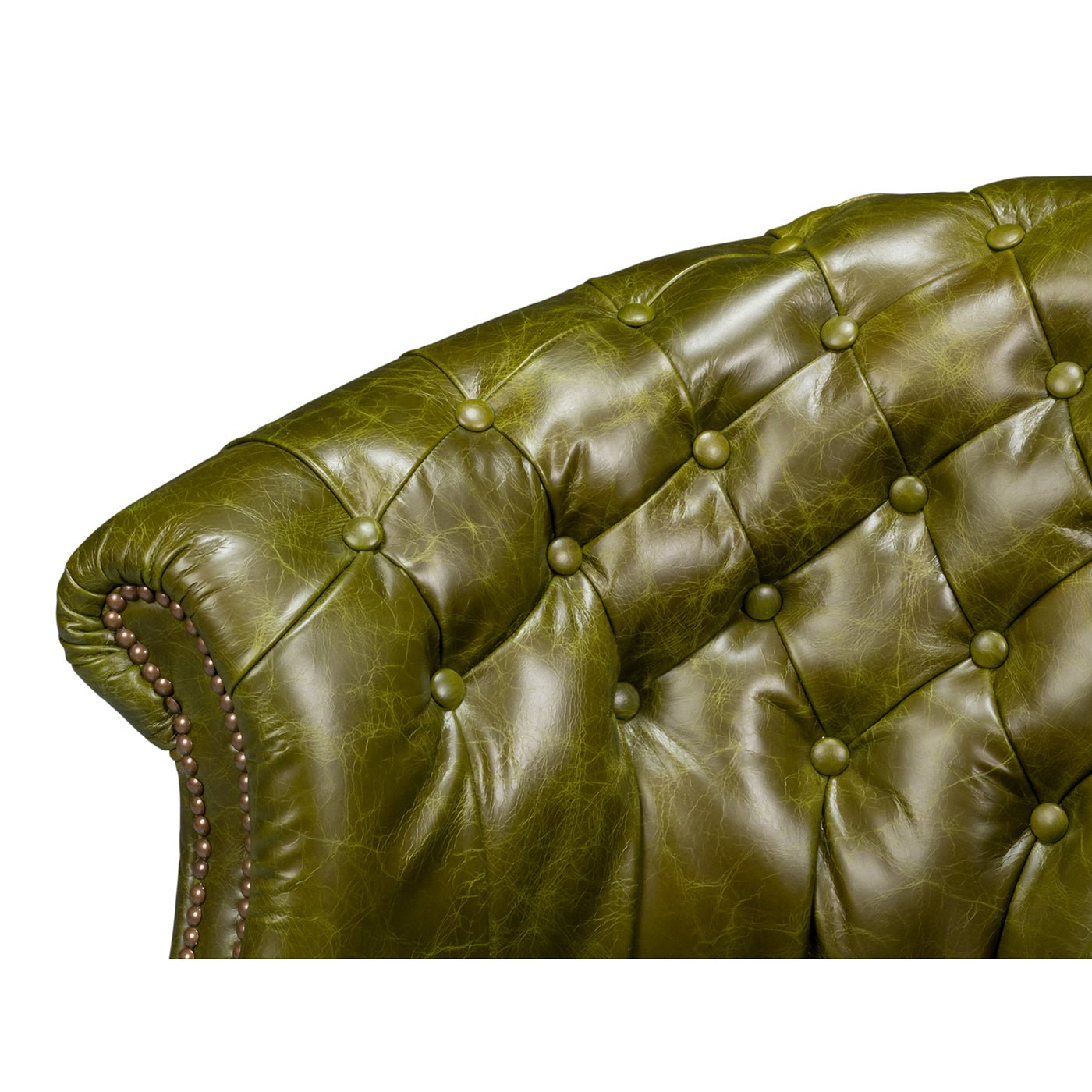 Chaise à dossier tonneau en cuir vert