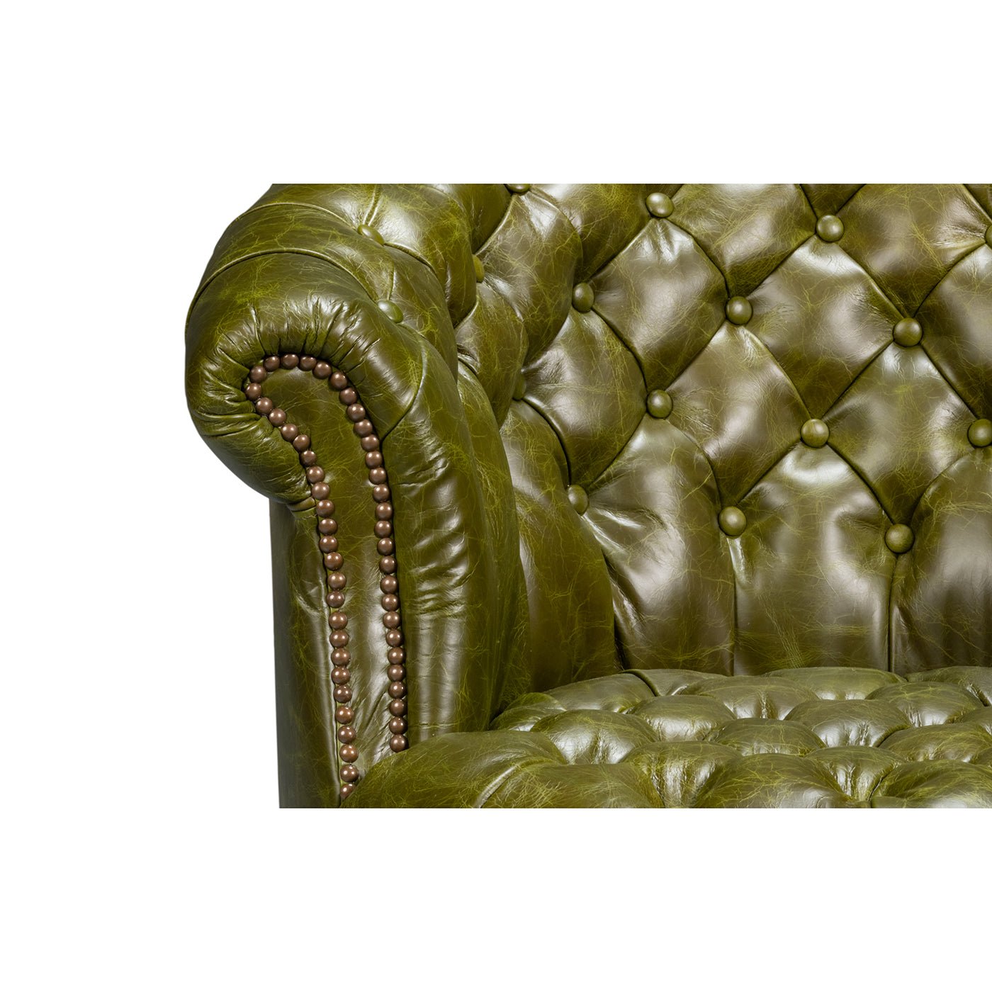 Chaise à dossier tonneau en cuir vert