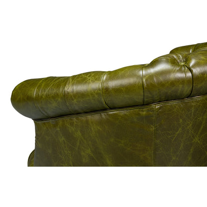 Chaise à dossier tonneau en cuir vert