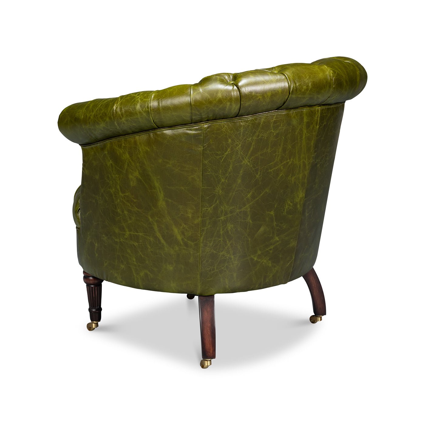 Chaise à dossier tonneau en cuir vert