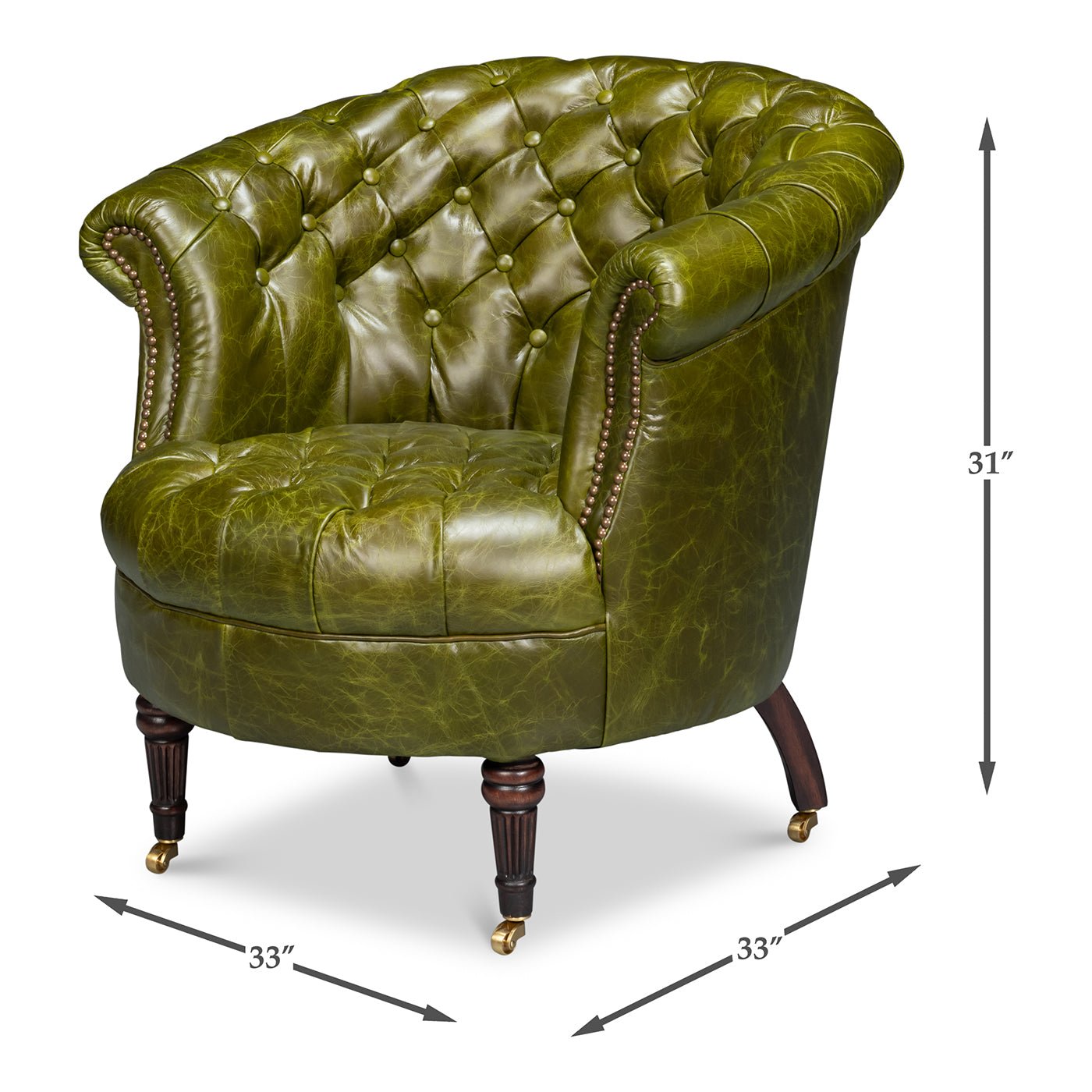 Chaise à dossier tonneau en cuir vert