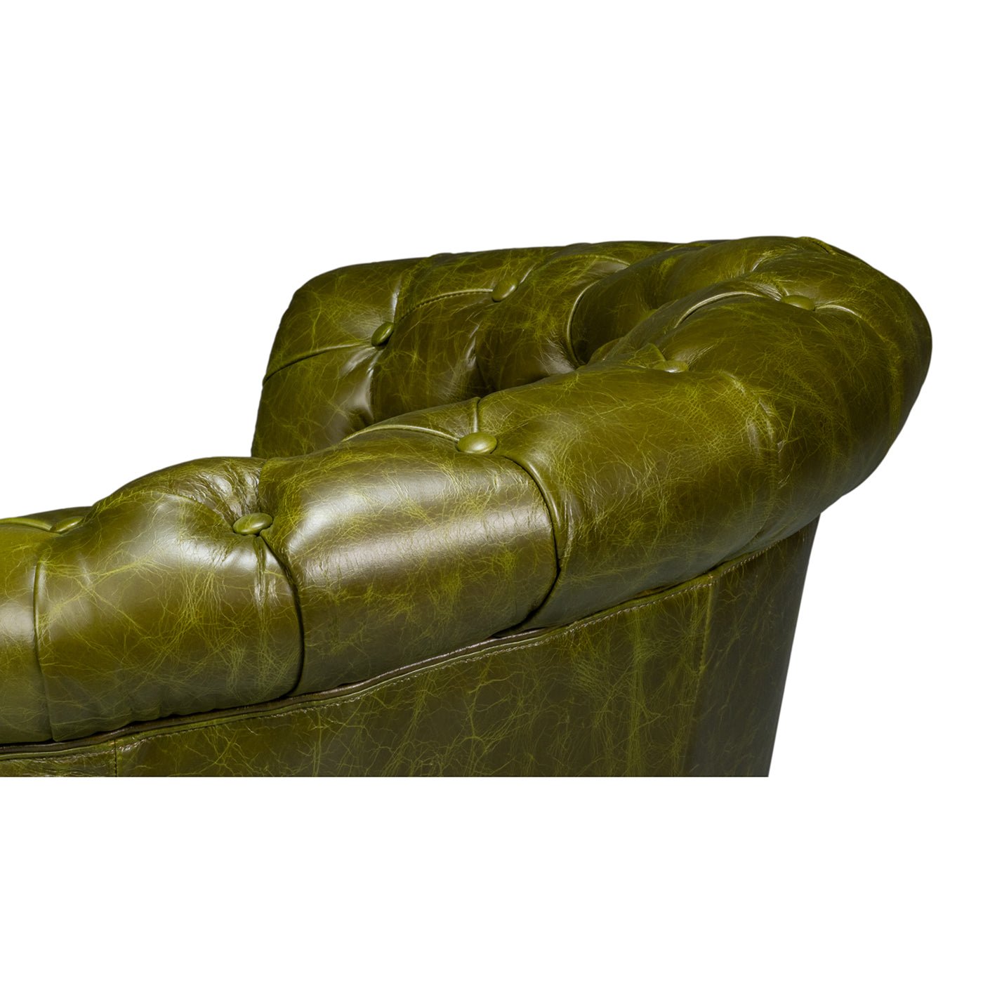 Chaise à dossier tonneau en cuir vert