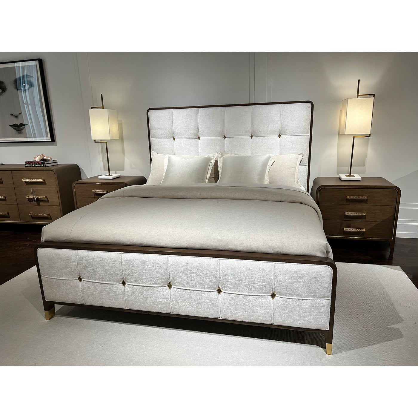 Lit king-size rembourré Hollywood Regency