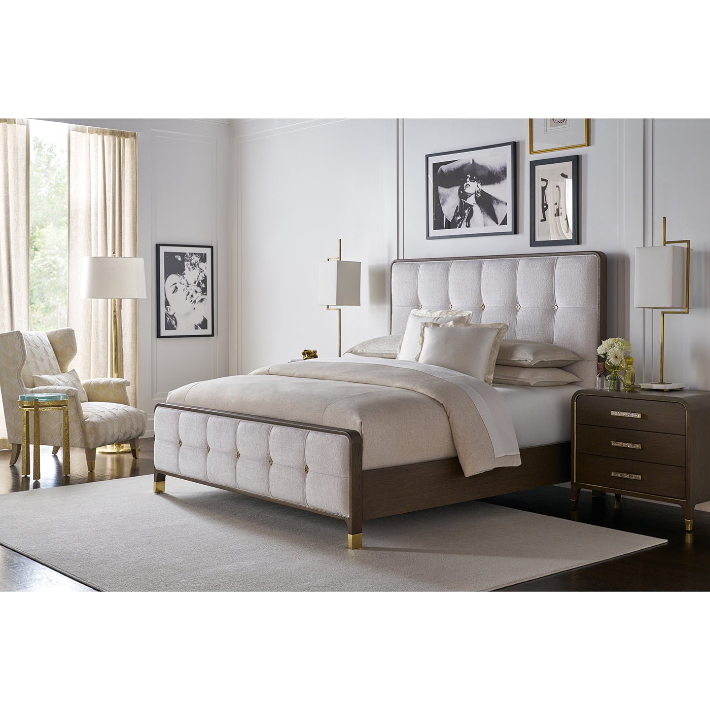 Lit king-size rembourré Hollywood Regency