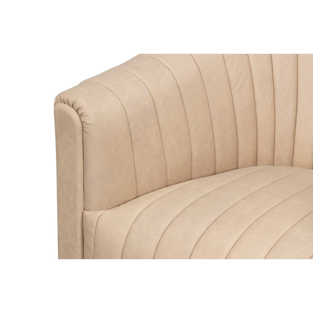 Ivory Leather Channel Tufted Swivel Chair