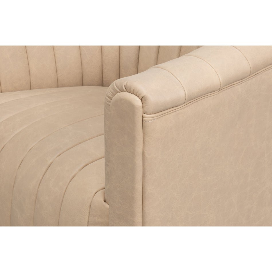 Ivory Leather Channel Tufted Swivel Chair