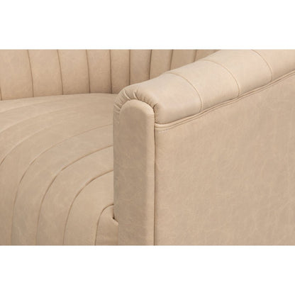 Ivory Leather Channel Tufted Swivel Chair