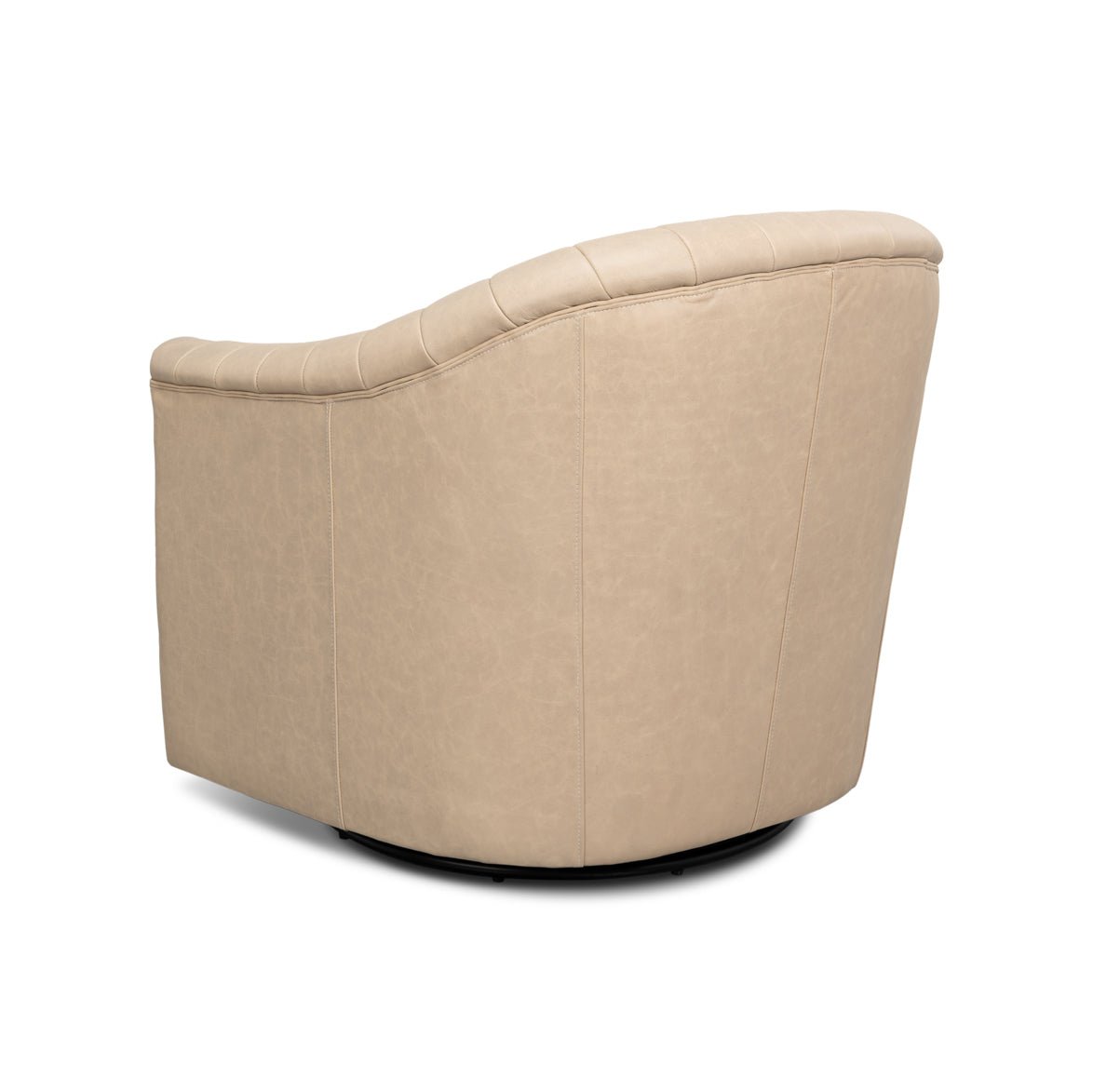 Ivory Leather Channel Tufted Swivel Chair