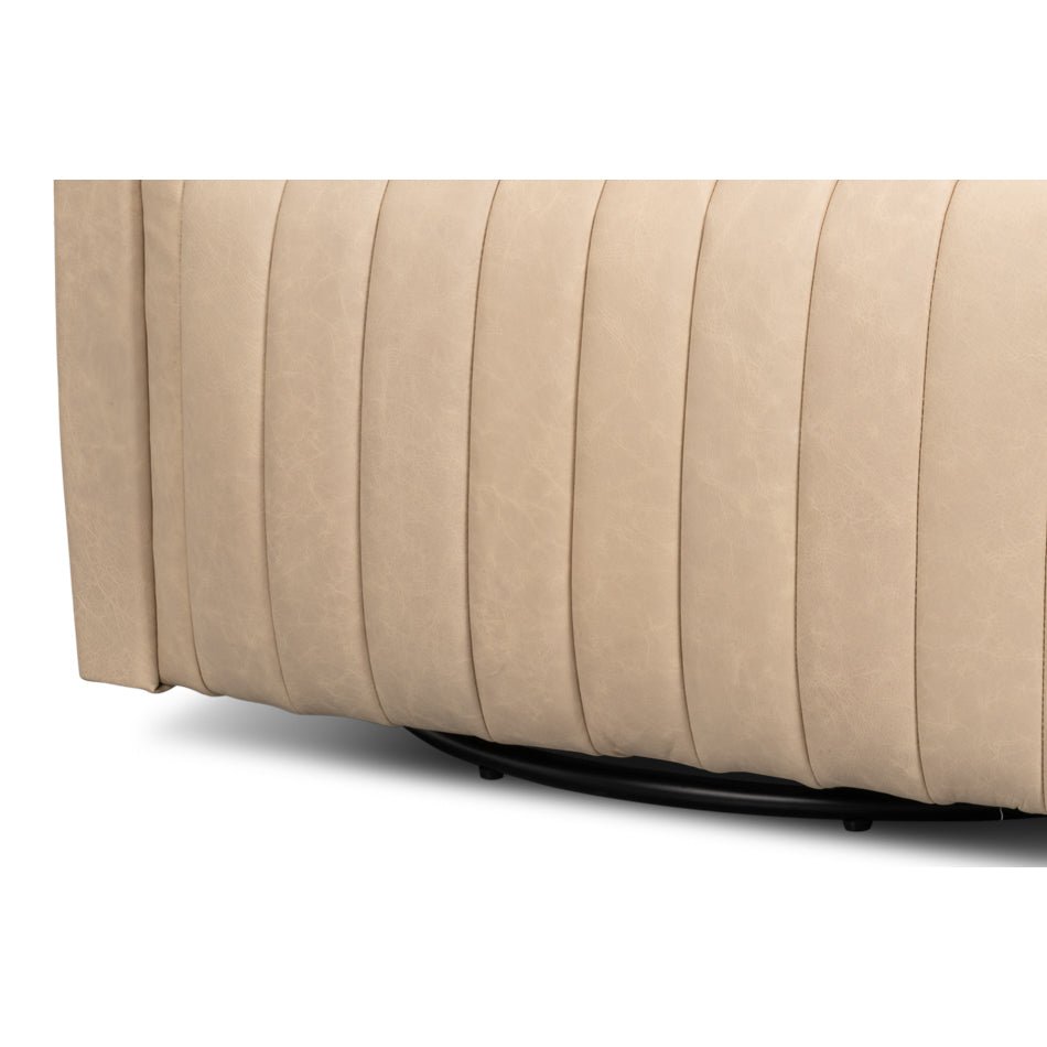Ivory Leather Channel Tufted Swivel Chair