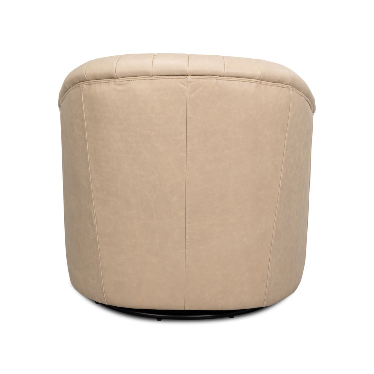 Ivory Leather Channel Tufted Swivel Chair