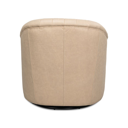 Ivory Leather Channel Tufted Swivel Chair