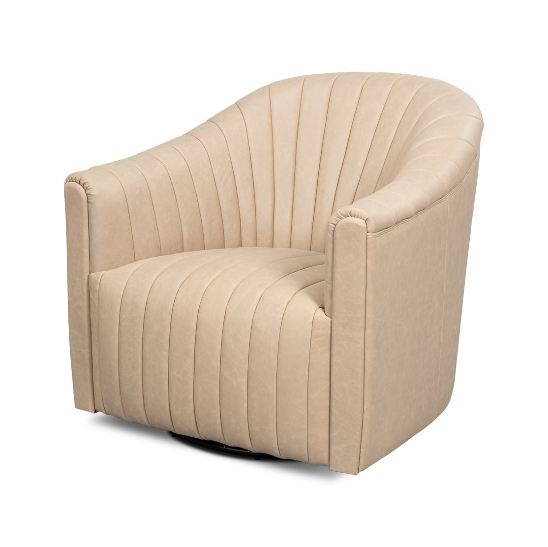 Ivory Leather Channel Tufted Swivel Chair