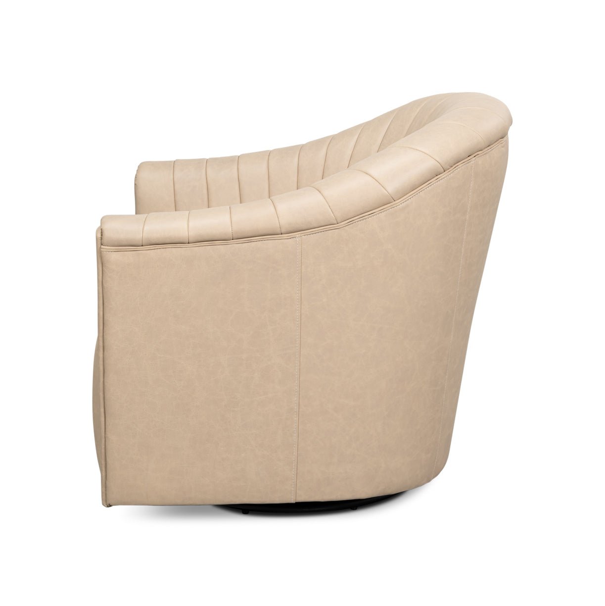 Ivory Leather Channel Tufted Swivel Chair