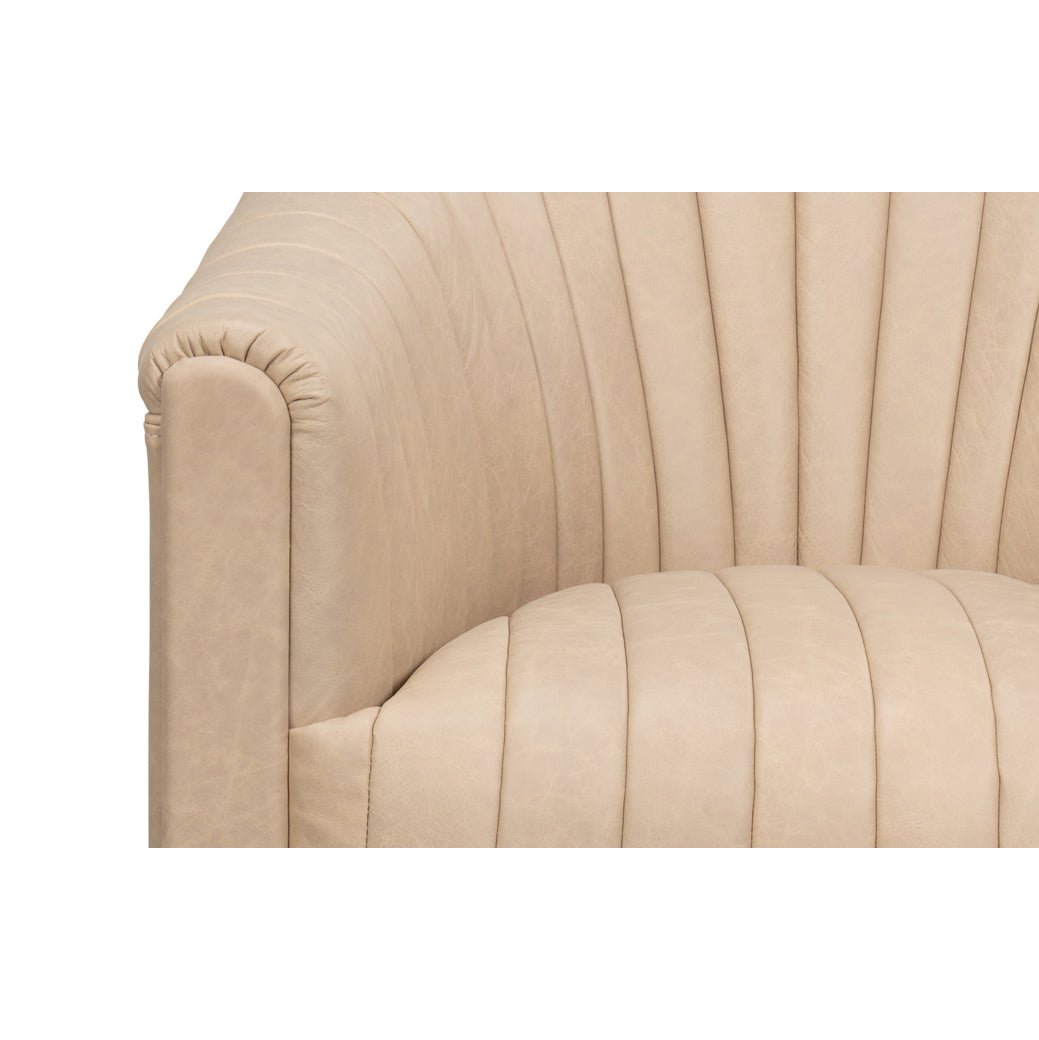 Ivory Leather Channel Tufted Swivel Chair