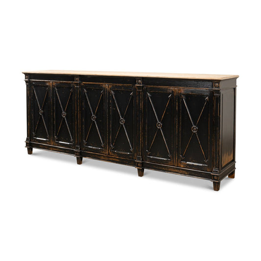 Long Directoire Style Antiqued Black Buffet