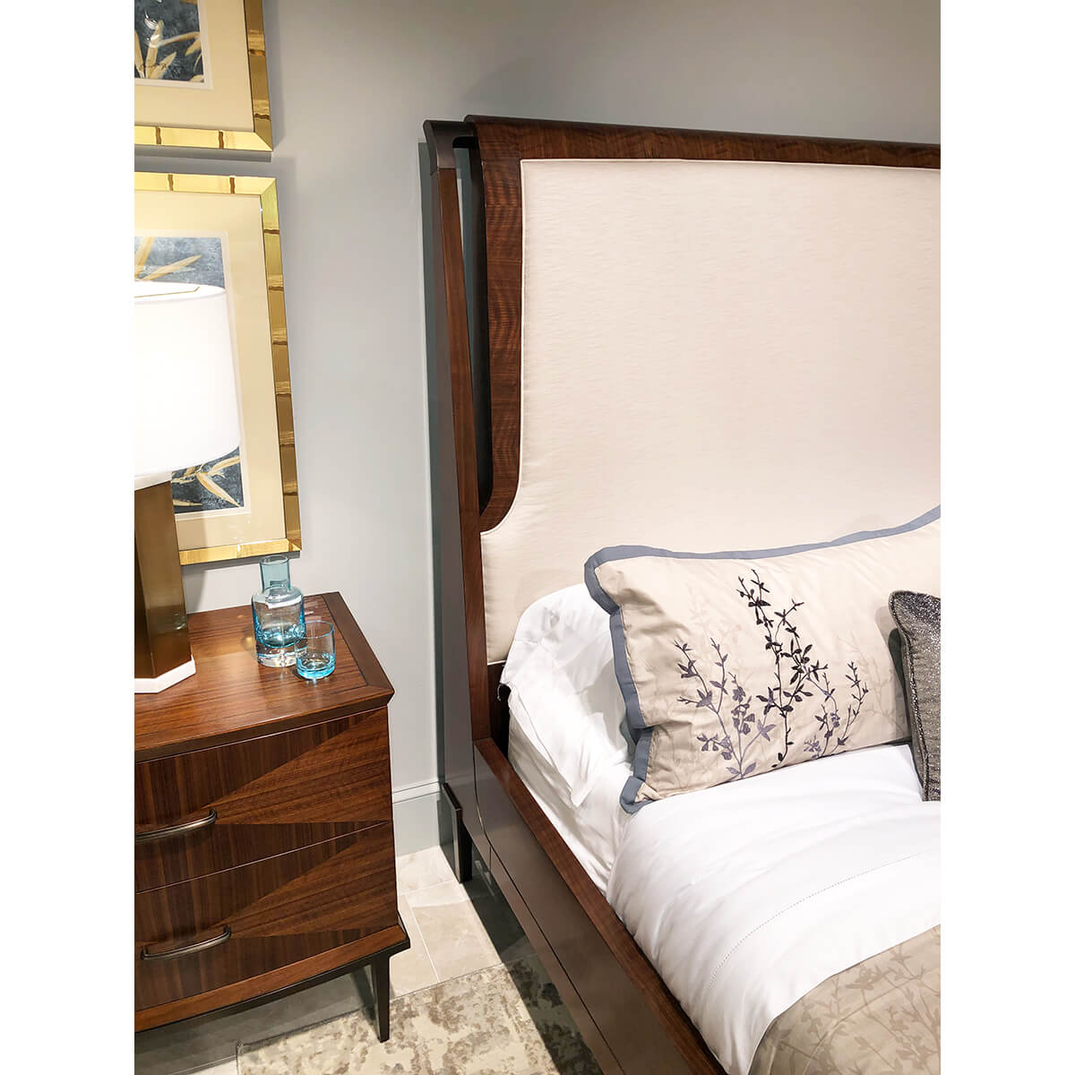 Mid Century Walnut Upholstered Bed - King