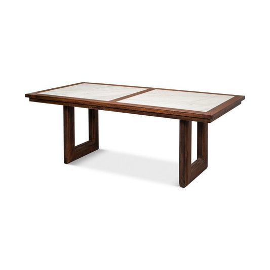 Table à manger moderne avec plateau en marbre géométrique