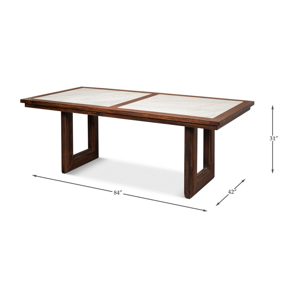 Table à manger moderne avec plateau en marbre géométrique