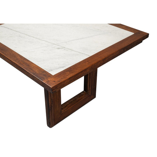 Table à manger moderne avec plateau en marbre géométrique