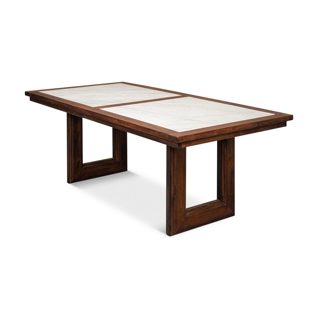 Table à manger moderne avec plateau en marbre géométrique