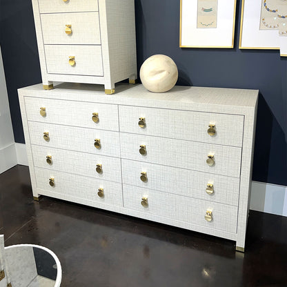 Commode moderne à huit tiroirs en tissu gris clair