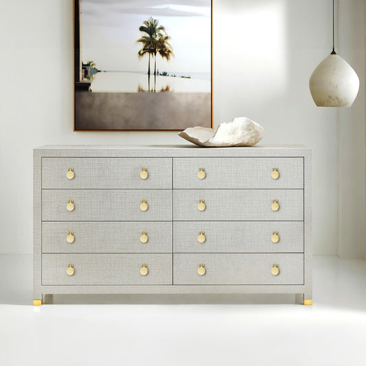 Commode moderne à huit tiroirs en tissu gris clair