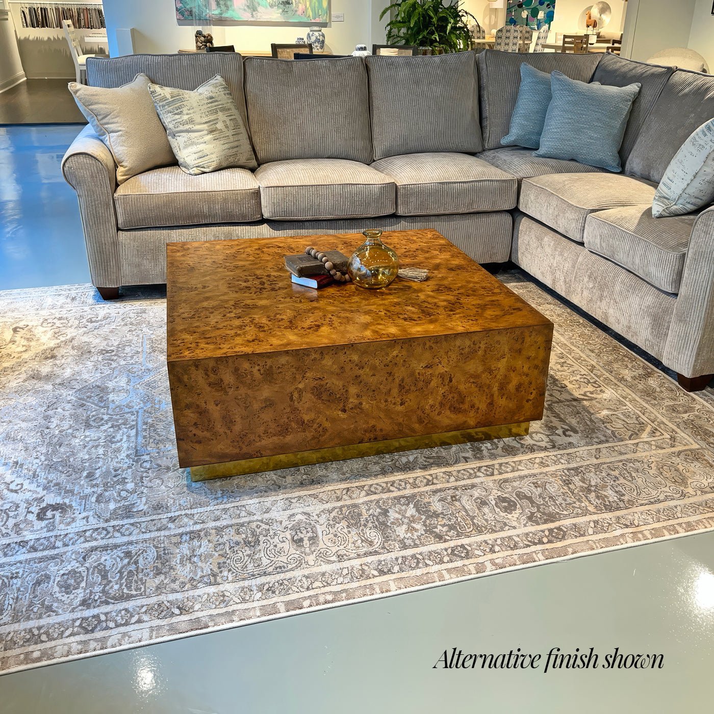 Modern Square Light Burl Wood Coffee Table