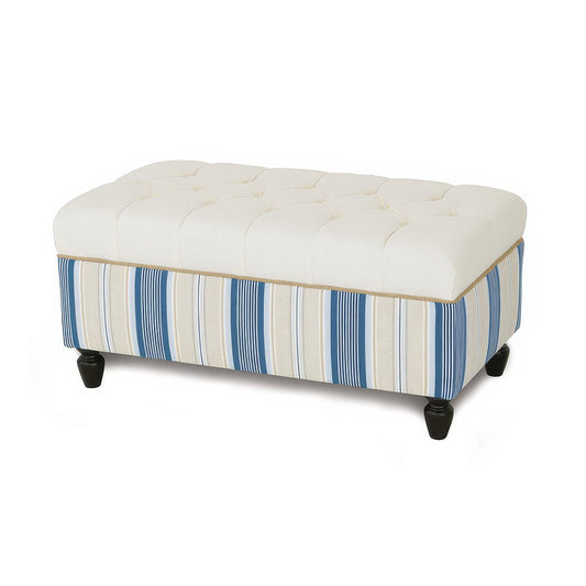 Banc ottoman de rangement capitonné à rayures nautiques