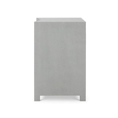 Table de chevet enveloppée de lin bleu pâle