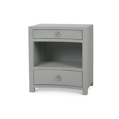Table de chevet enveloppée de lin bleu pâle
