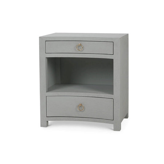 Table de chevet enveloppée de lin bleu pâle
