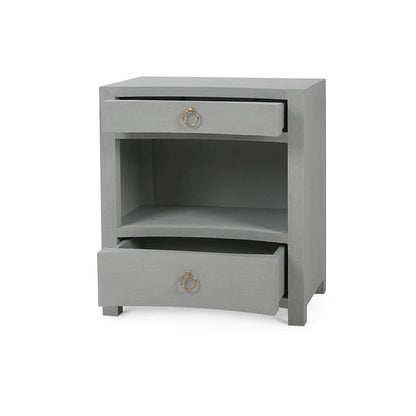 Table de chevet enveloppée de lin bleu pâle