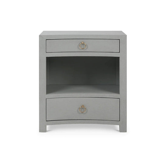 Table de chevet enveloppée de lin bleu pâle