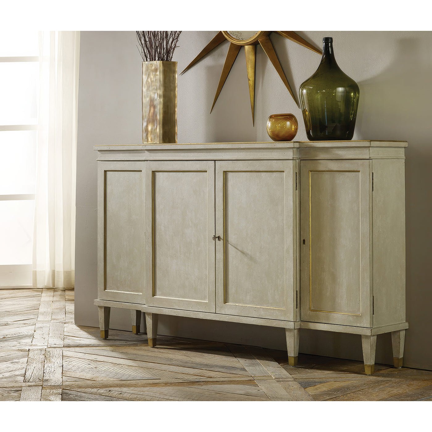 Regency Antiqued Gray Painted Credenza