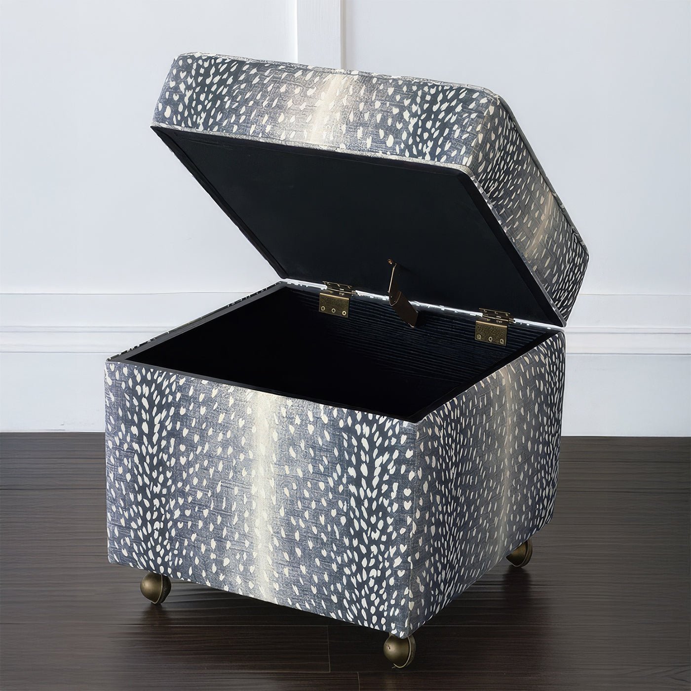 Pouf de rangement cubique - Imprimé animal bleu marine