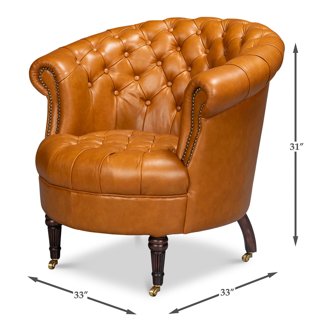 Chaise à dossier tonneau en cuir de selle beige