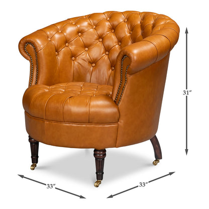 Chaise à dossier tonneau en cuir de selle beige