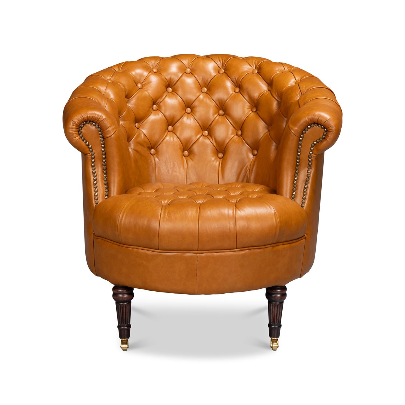 Chaise à dossier tonneau en cuir de selle beige