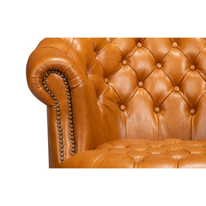 Chaise à dossier tonneau en cuir de selle beige
