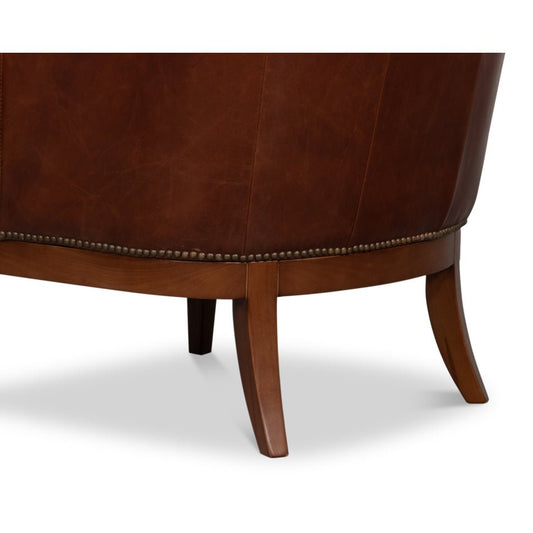 Transitional Brown Leather Wing Chair
