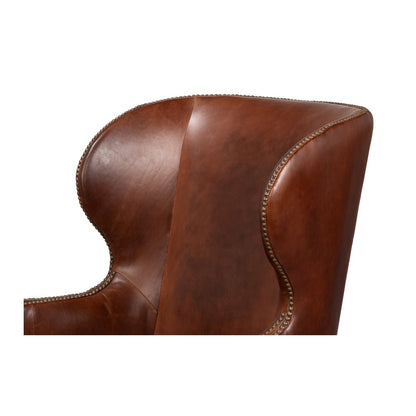 Transitional Brown Leather Wing Chair