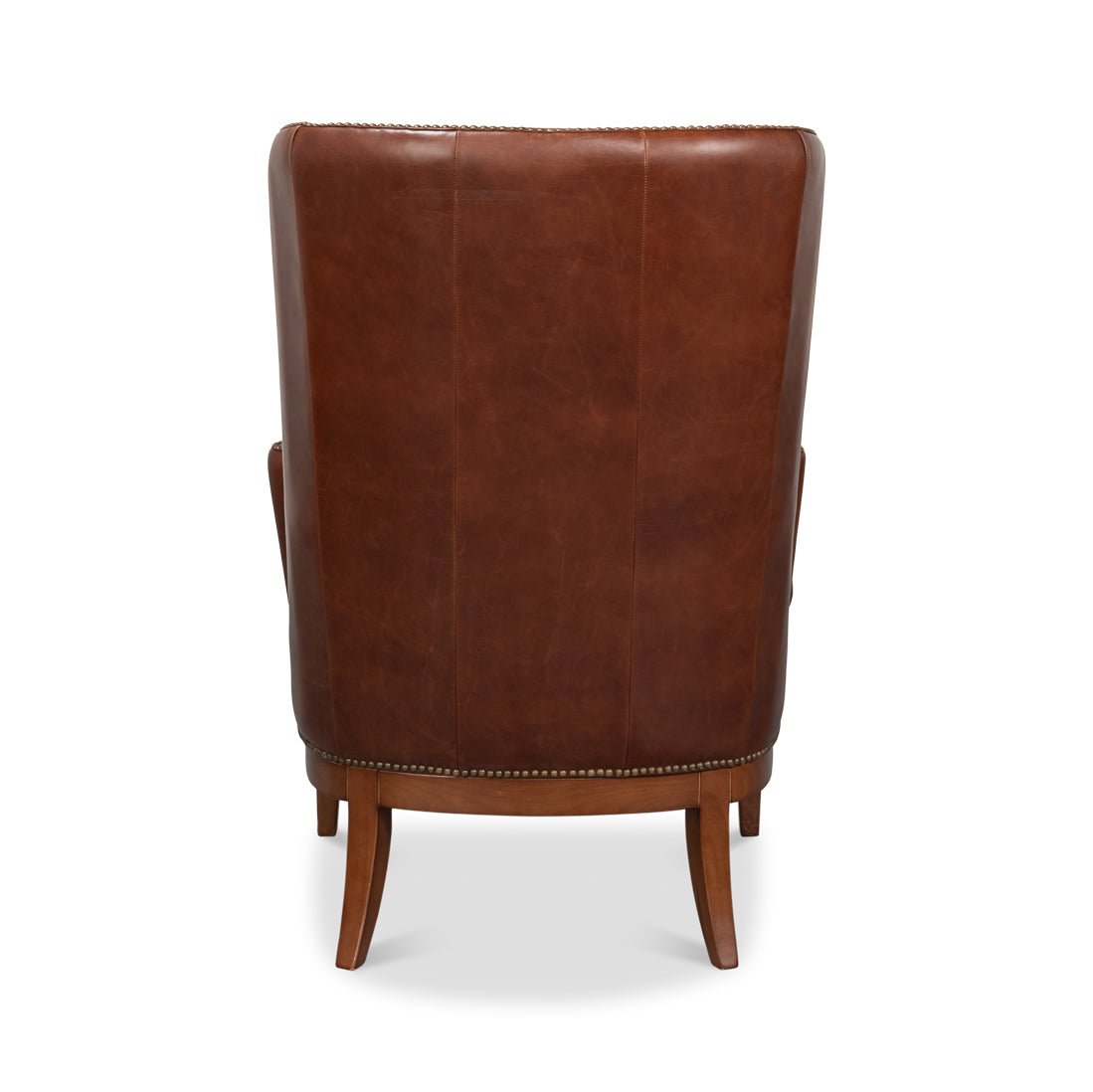 Transitional Brown Leather Wing Chair