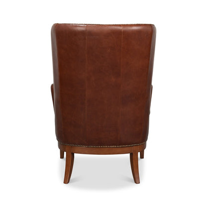 Transitional Brown Leather Wing Chair