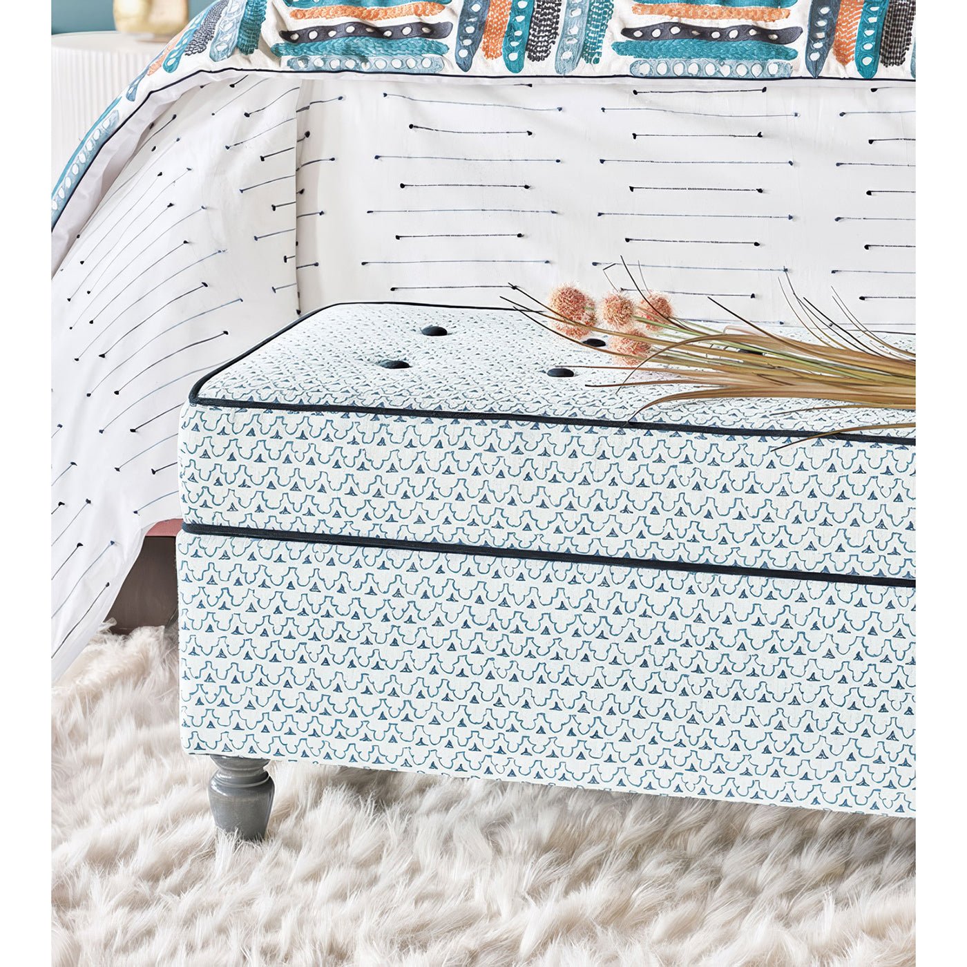 Pouf de rangement à imprimé treillis