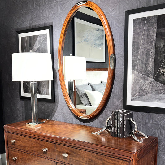 Miroir ovale Art Déco en noyer