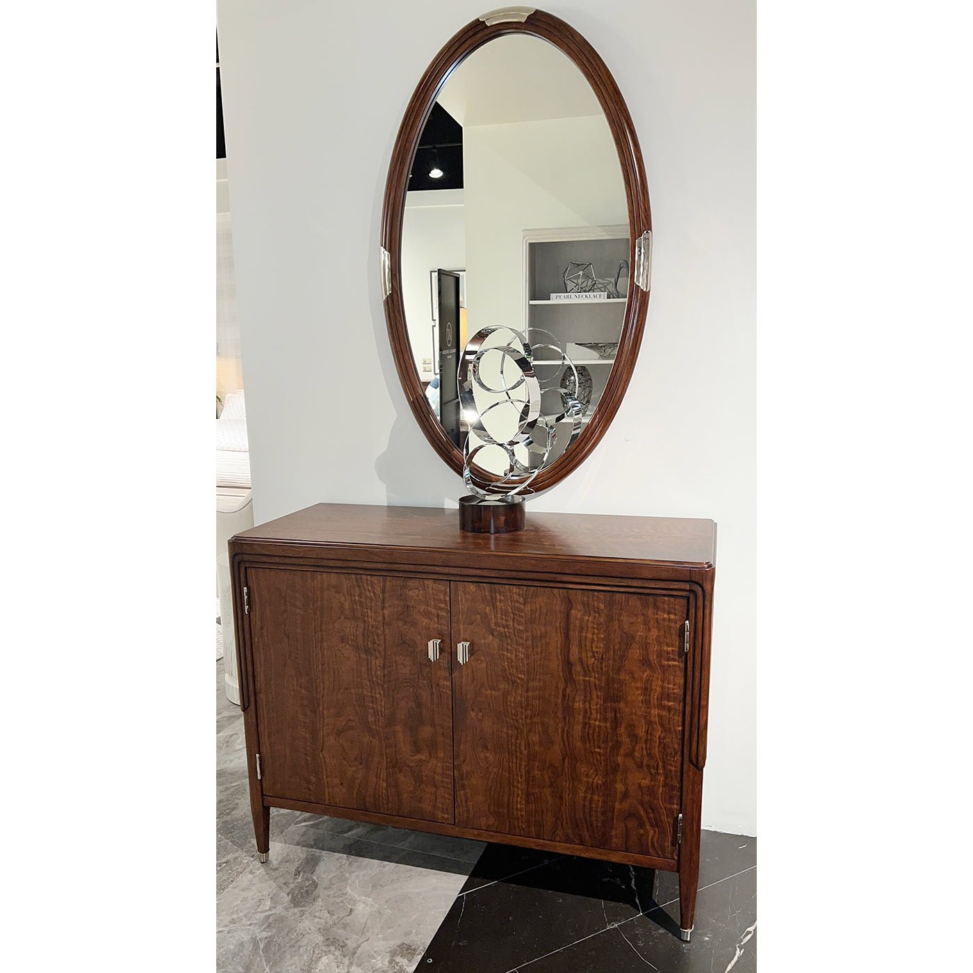 Miroir ovale Art Déco en noyer