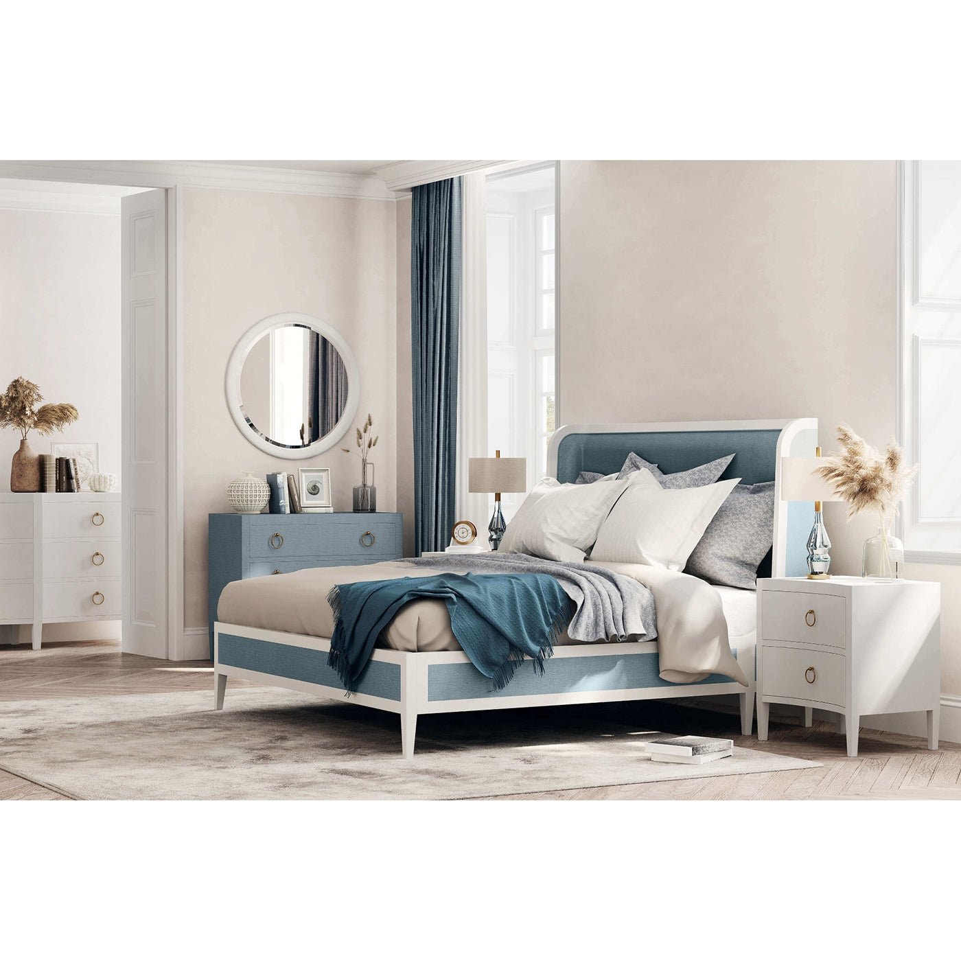 Table de chevet moderne en lin blanc